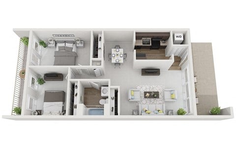 Floor plan for 2 beds, 1 bath, 903 sqft